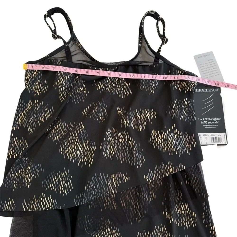 MIRACLESUIT Iridium Mirage Black Gold Underwire Tiered Tankini Swim Top‎ Size 10